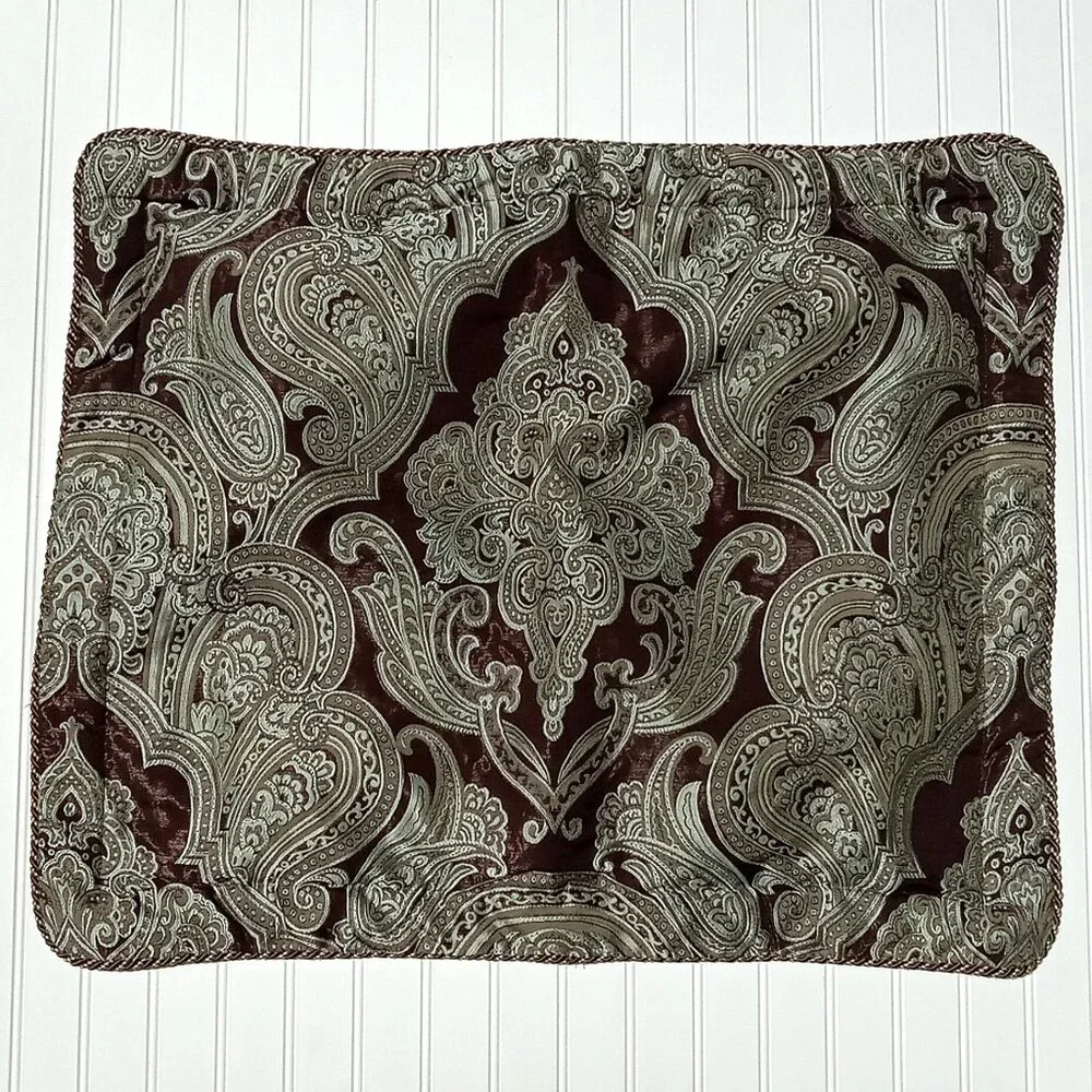 CROSCILL Home Imperial Pillow Shams Brown Brocade Damask Medallion Standard PAIR
